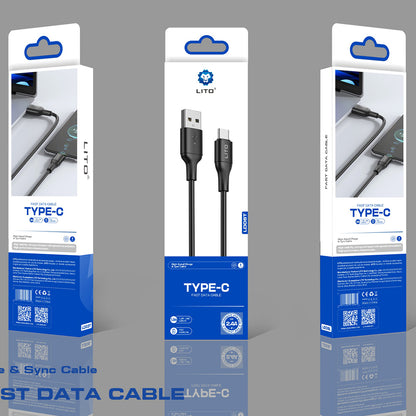 USB-A - USB-C Lito LD06T adat- és töltőkábel, 18W, 1m, Fekete
