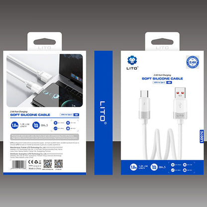 USB-A - USB-C Lito LD07 adat- és töltőkábel, 18W, 1m, Fehér