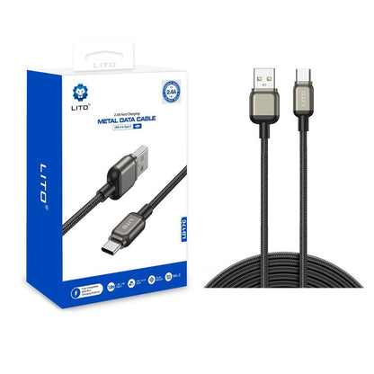 USB-A - USB-C Lito LD17 adat- és töltőkábel, 18W, 1m, Fekete