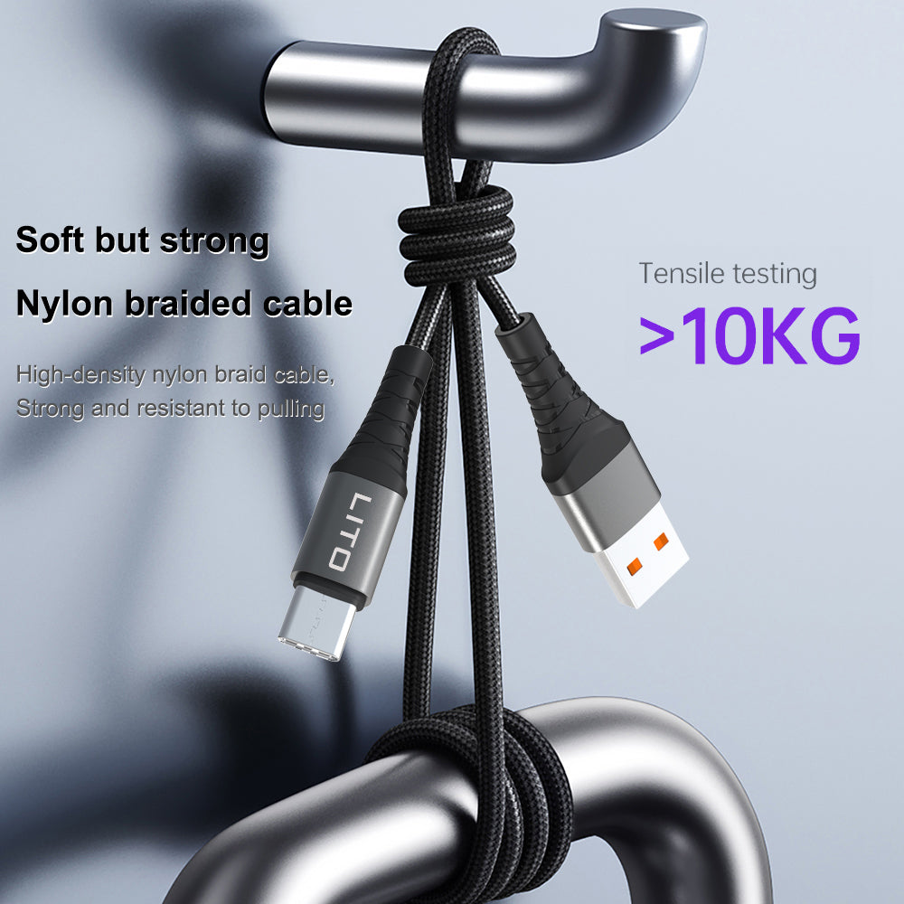 USB-A - USB-C Lito LD22T adat- és töltőkábel, 18W, 2m, Fekete