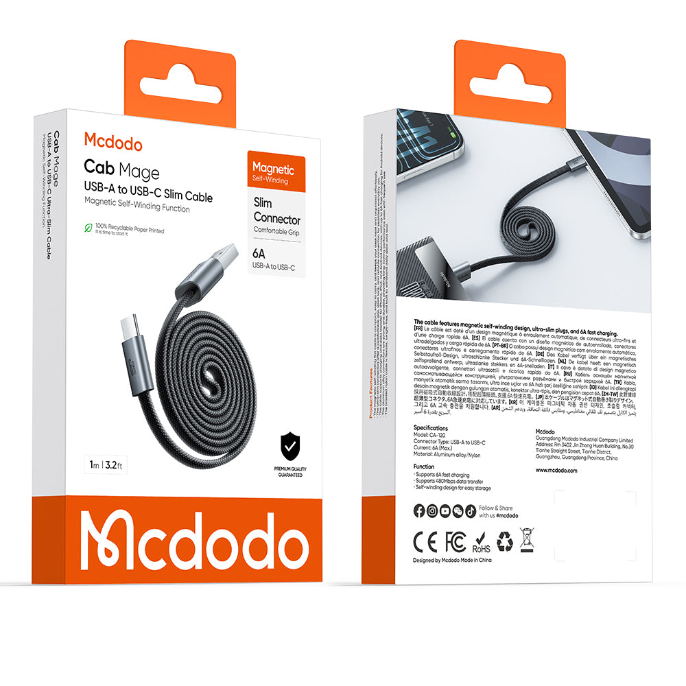 USB-A - USB-C adat- és töltőkábel McDodo CA-1200, 60W, 1m, fekete