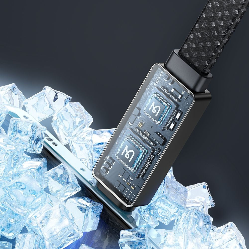 USB-A - USB-C McDodo CA-4980 Rythm Display adat- és töltőkábel, 100W, 1.2m, Fekete