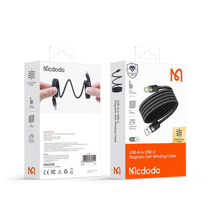 McDodo CA-5650 Self Winding USB-A to USB-C Data and Charging Cable, 66W, 1.2m, Black