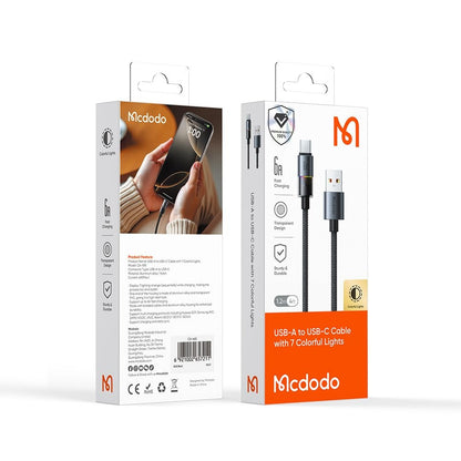 USB-A - USB-C McDodo CA-8180 Colorful adat- és töltőkábel, 66W, 1.2m, Fekete