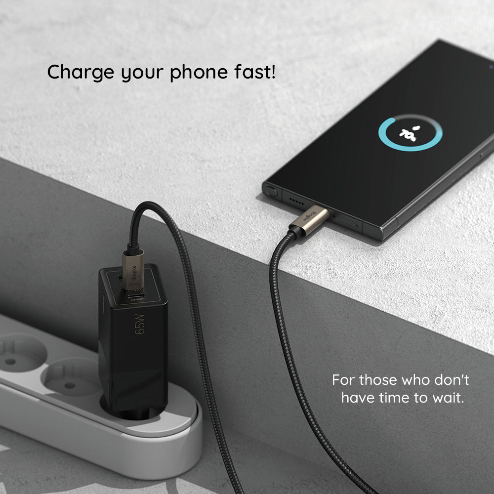 USB-A - USB-C Ringke adat- és töltőkábel, 60W, 2m, Fekete