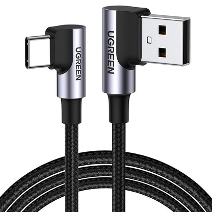 USB-A - USB-C UGREEN US176 Angled adat- és töltőkábel, 18W, 3m, szürke