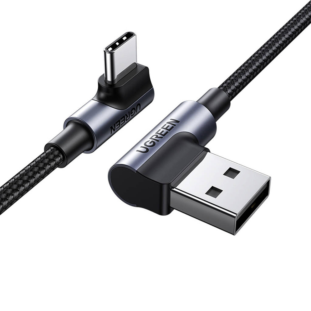 USB-A - USB-C UGREEN US176 Angled adat- és töltőkábel, 18W, 3m, szürke
