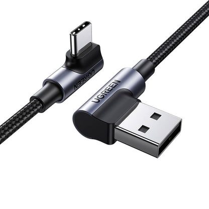 USB-A - USB-C UGREEN US176 Angled adat- és töltőkábel, 18W, 3m, szürke