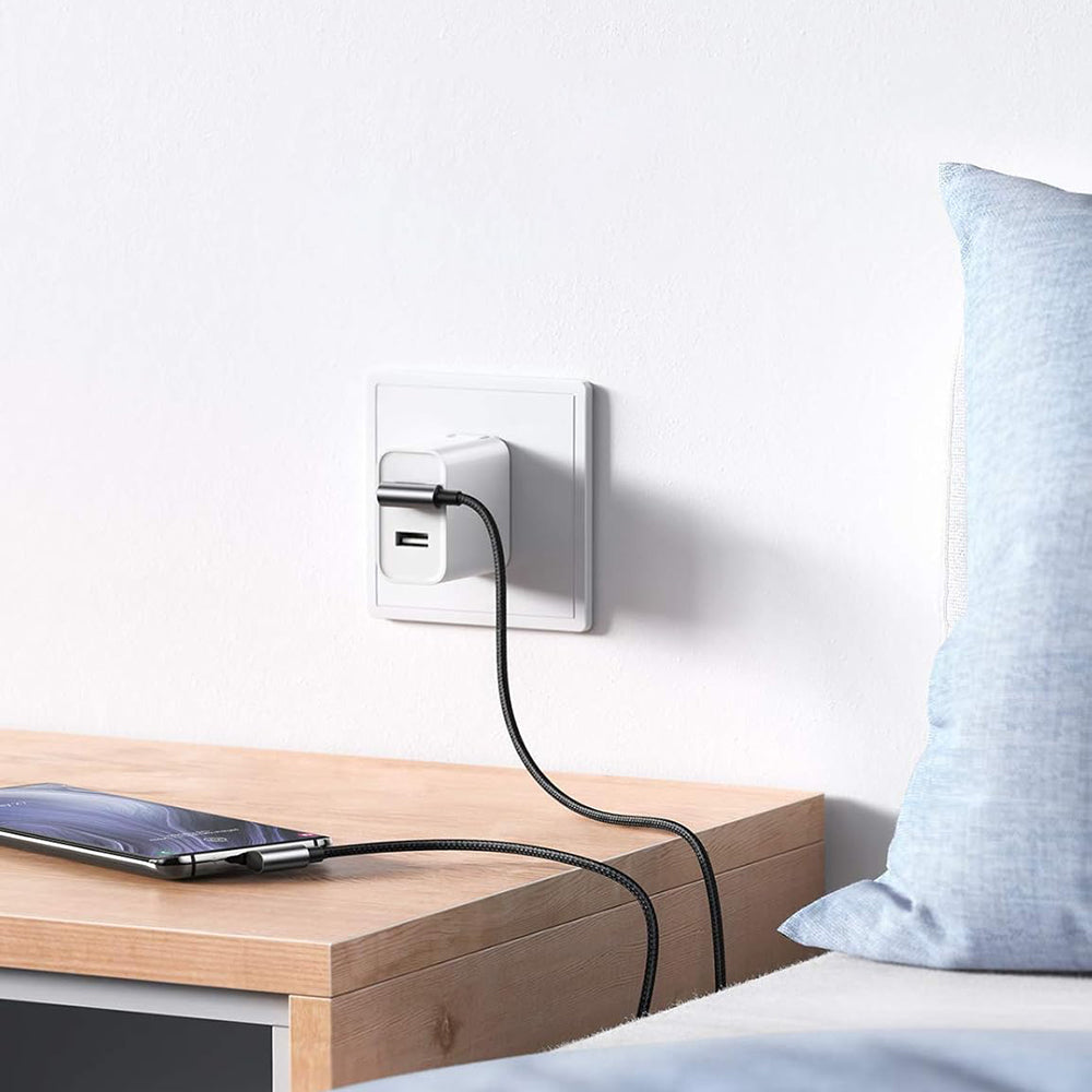 USB-A - USB-C UGREEN US176 Angled adat- és töltőkábel, 18W, 3m, szürke