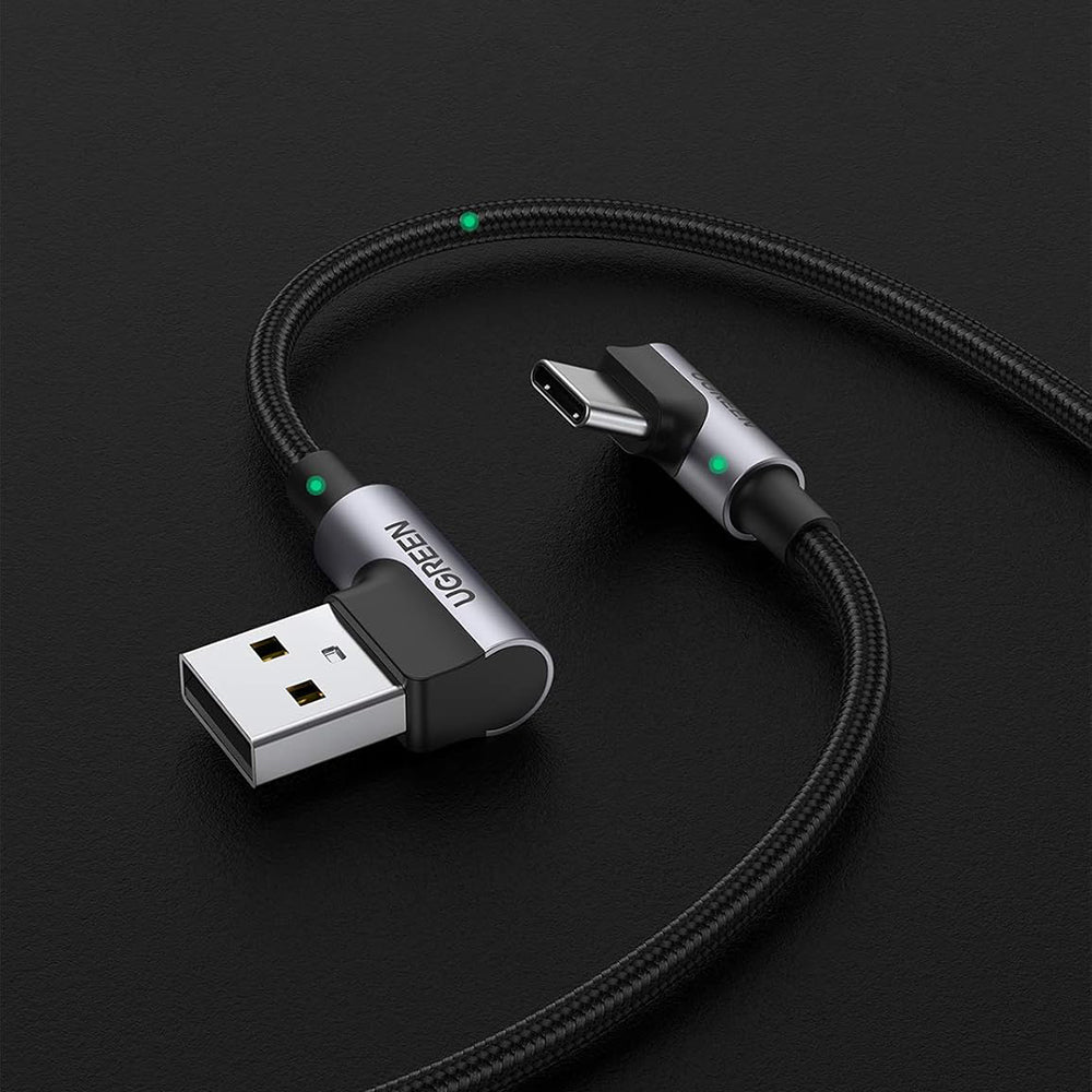 USB-A - USB-C UGREEN US176 Angled adat- és töltőkábel, 18W, 3m, szürke