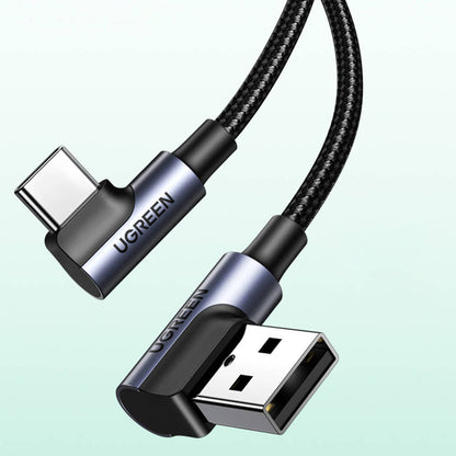 USB-A - USB-C UGREEN US176 Angled adat- és töltőkábel, 18W, 3m, szürke
