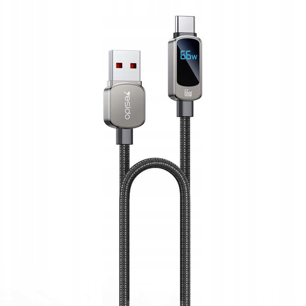 USB-A - USB-C Yesido CA128C Display adat- és töltőkábel, 66W, 1.2m, Fekete