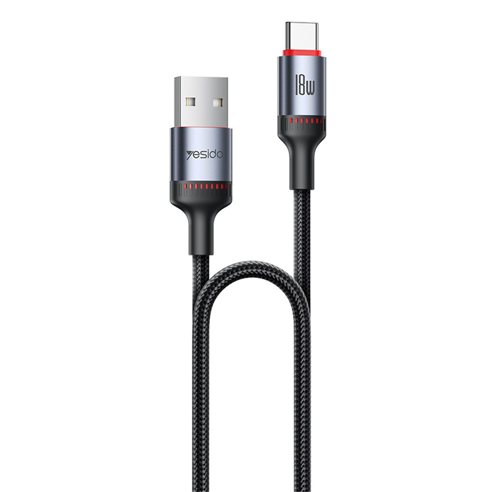 USB-A - USB-C Yesido CA129C adat- és töltőkábel, 18W, 1.2m, Fekete