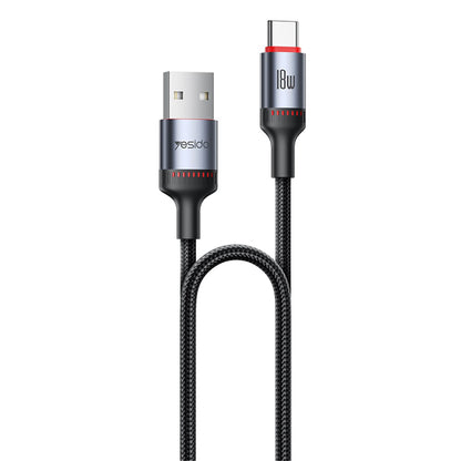 USB-A - USB-C Yesido CA129C adat- és töltőkábel, 18W, 1.2m, Fekete