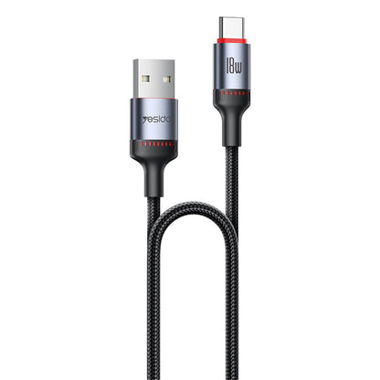 USB-A - USB-C Yesido CA130C adat- és töltőkábel, 18W, 2m, Fekete