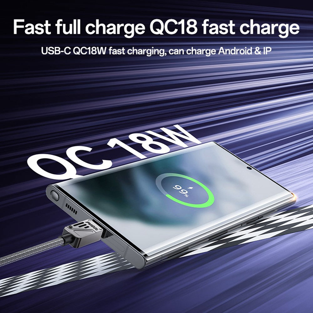 USB-A - USB-C Yesido CA135C adat- és töltőkábel, 18W, 1.2m, Fekete