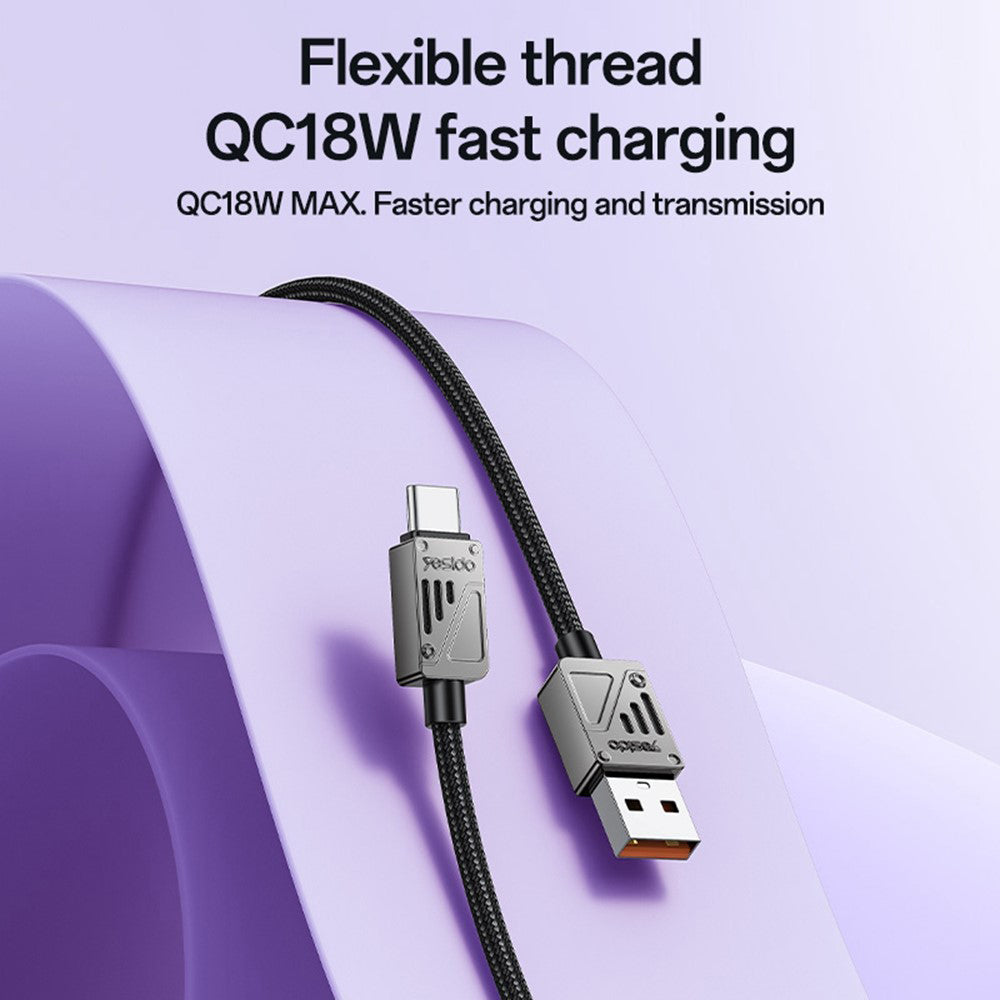 USB-A - USB-C Yesido CA135C adat- és töltőkábel, 18W, 1.2m, Fekete