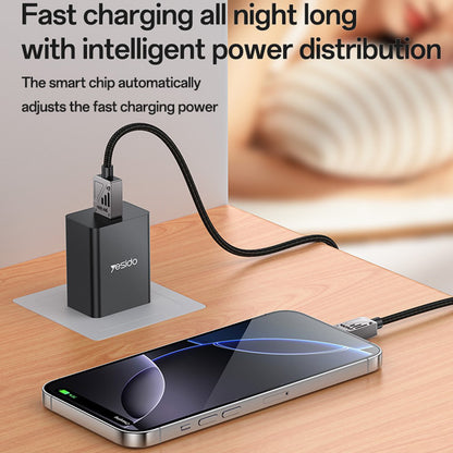 USB-A - USB-C Yesido CA135C adat- és töltőkábel, 18W, 1.2m, Fekete