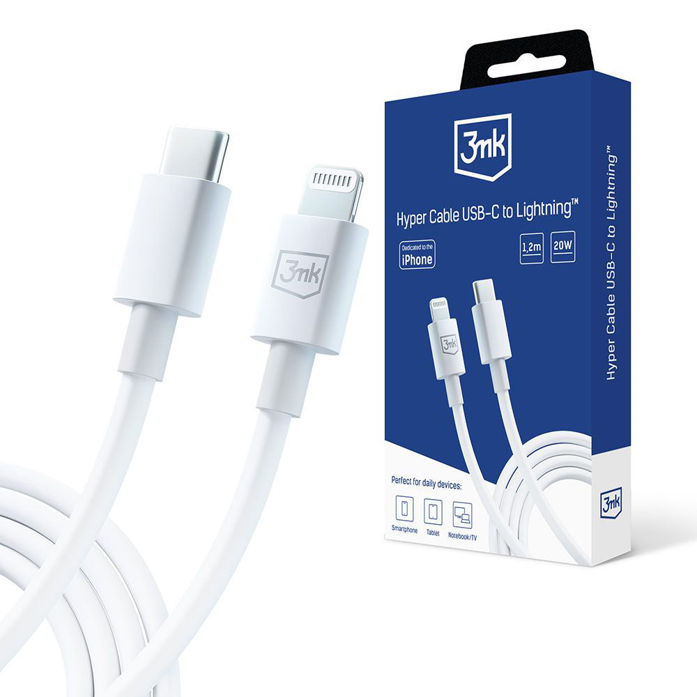 USB-C - Lightning adat- és töltőkábel 3MK Hyper, 20W, 1,2m, fehér