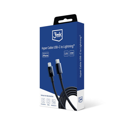 USB-C - Lightning 3MK Hyper adat- és töltőkábel, 20W, 1.2m, Fekete
