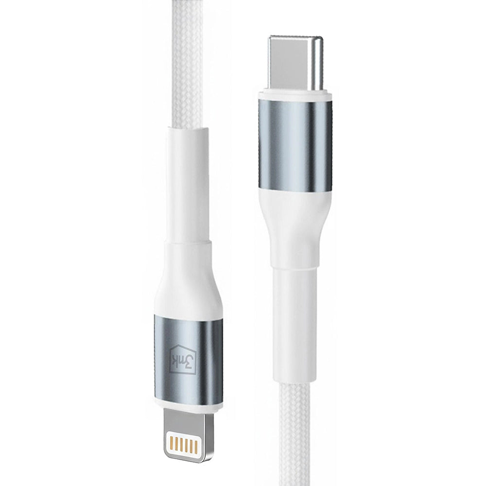 USB-C - Lightning 3MK Hyper N adat- és töltőkábel, 20W, 1m, fehér