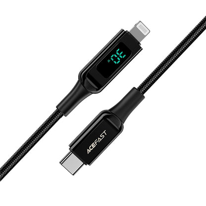 USB-C - Lightning Acefast C6-01 Display adat- és töltőkábel, 20W, 1.2m, Fekete