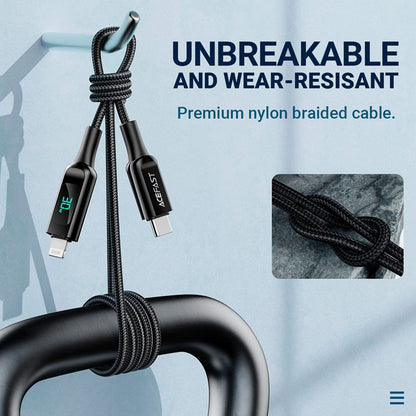 USB-C - Lightning Acefast C6-01 Display adat- és töltőkábel, 20W, 1.2m, Fekete