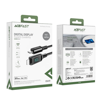 USB-C - Lightning Acefast C6-01 Display adat- és töltőkábel, 20W, 1.2m, Fekete