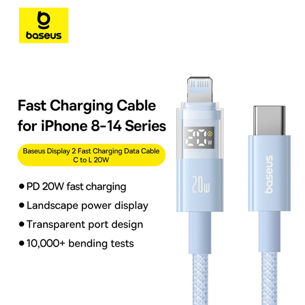 USB-C - Lightning Baseus Display 2 adat- és töltőkábel, 20W, 2m, kék P10382703311-01