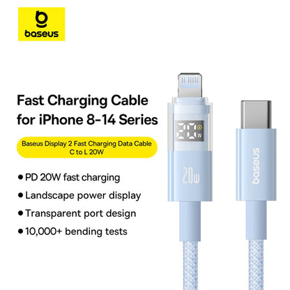 USB-C - Lightning Baseus Display 2 adat- és töltőkábel, 20W, 2m, kék P10382703311-01