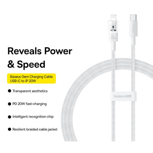 USB-C - Lightning Baseus Gem adat- és töltőkábel, 20W, 2m, fehér P10373001211-01