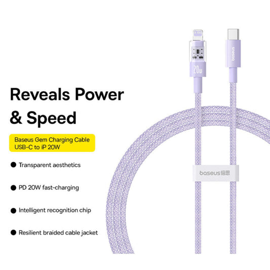 USB-C - Lightning Baseus Gem adat- és töltőkábel, 20W, 2m, Lila P10373001511-01