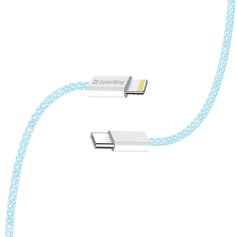 USB-C - Lightning adat- és töltőkábel ColorWay CW-CBPDCL061, 27W, 1m, Kék