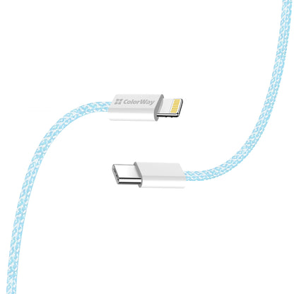 USB-C - Lightning adat- és töltőkábel ColorWay CW-CBPDCL061, 27W, 1m, Kék