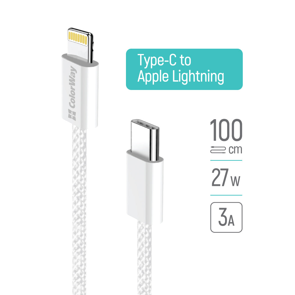 USB-C - Lightning adat- és töltőkábel ColorWay CW-CBPDCL061, 27W, 1m, szürke