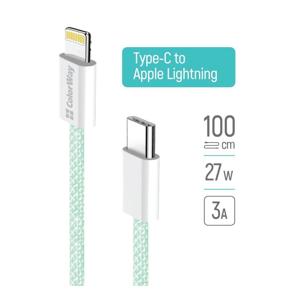 USB-C - Lightning adat- és töltőkábel ColorWay CW-CBPDCL061, 27W, 1m, Zöld