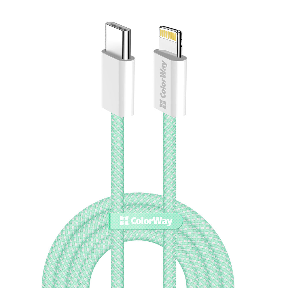 USB-C - Lightning adat- és töltőkábel ColorWay CW-CBPDCL061, 27W, 1m, Zöld