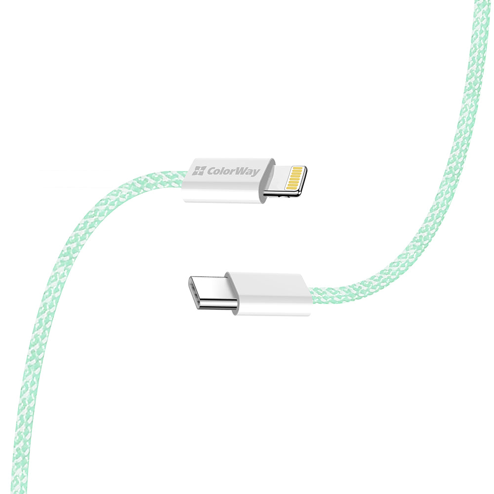 USB-C - Lightning adat- és töltőkábel ColorWay CW-CBPDCL061, 27W, 1m, Zöld