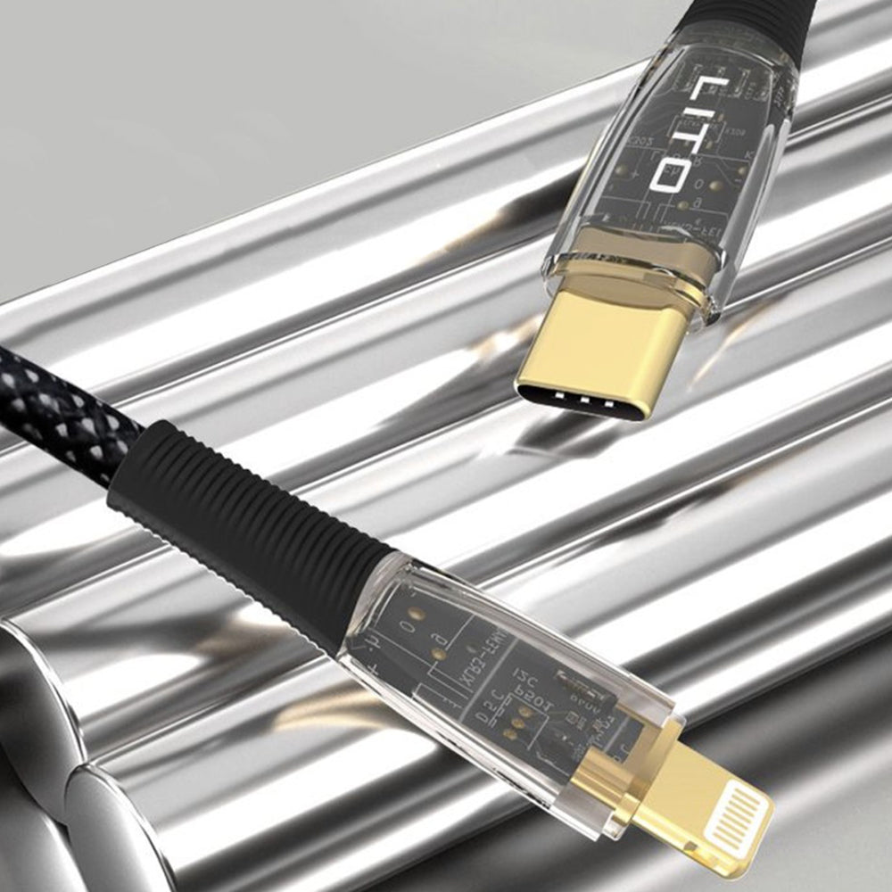 USB-C - Lightning Lito LD01 adat- és töltőkábel, 27W, 1.2m, Fekete