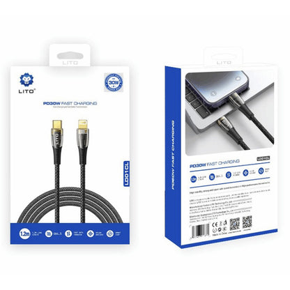 USB-C - Lightning Lito LD01 adat- és töltőkábel, 27W, 1.2m, Fekete