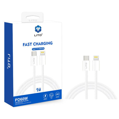 USB-C - Lightning Lito LD04CL adat- és töltőkábel, 27W, 1m, Fehér