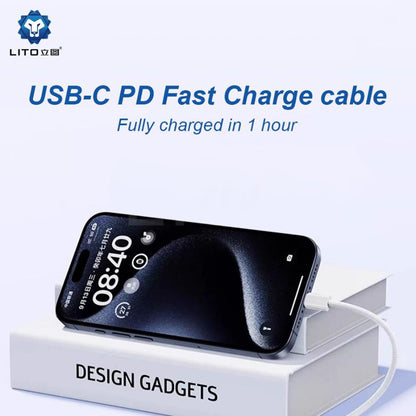 USB-C - Lightning Lito LD04CL adat- és töltőkábel, 27W, 2m, fehér