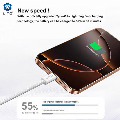 USB-C - Lightning Lito LD04CL adat- és töltőkábel, 27W, 2m, fehér
