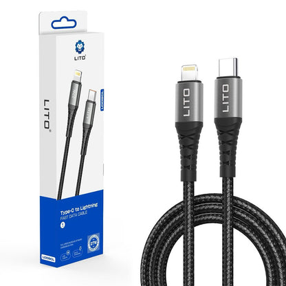 USB-C - Lightning Lito LD08CL adat- és töltőkábel, 27W, 1m, Fekete