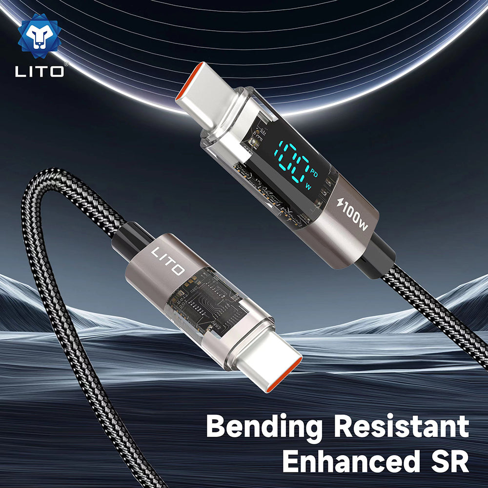 USB-C - USB-C Lito LD09CC Display adat- és töltőkábel, 100W, 1.2m, Fekete