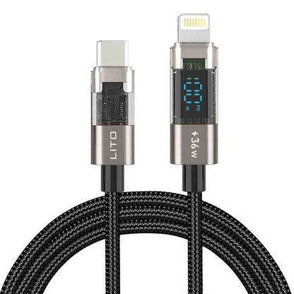 USB-C - Lightning Lito LD09CL Display adat- és töltőkábel, 36W, 1.2m, Fekete