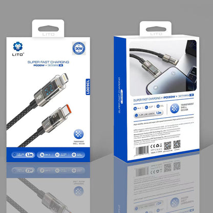 USB-C - Lightning Lito LD09CL Display adat- és töltőkábel, 36W, 1.2m, Fekete