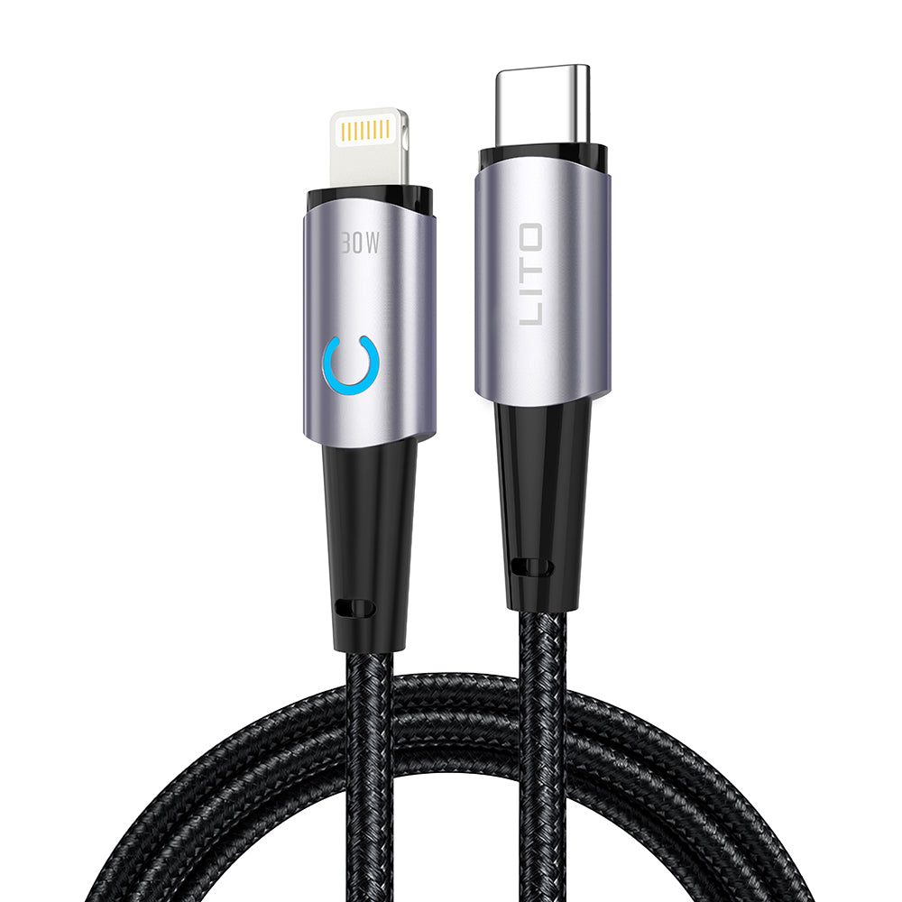 USB-C - Lightning Lito LD10CL adat- és töltőkábel, 30W, 1m, Fekete