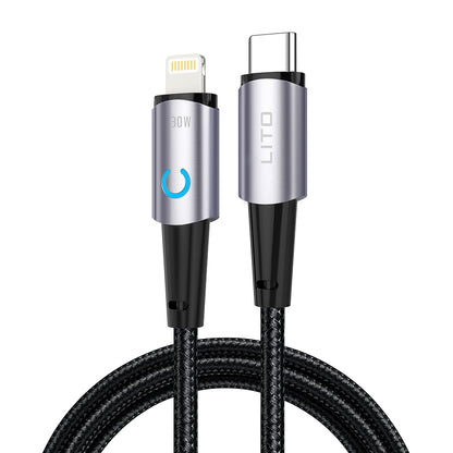 USB-C - Lightning Lito LD10CL adat- és töltőkábel, 30W, 1m, Fekete