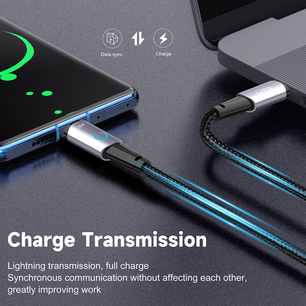 USB-C - Lightning Lito LD10CL adat- és töltőkábel, 30W, 1m, Fekete